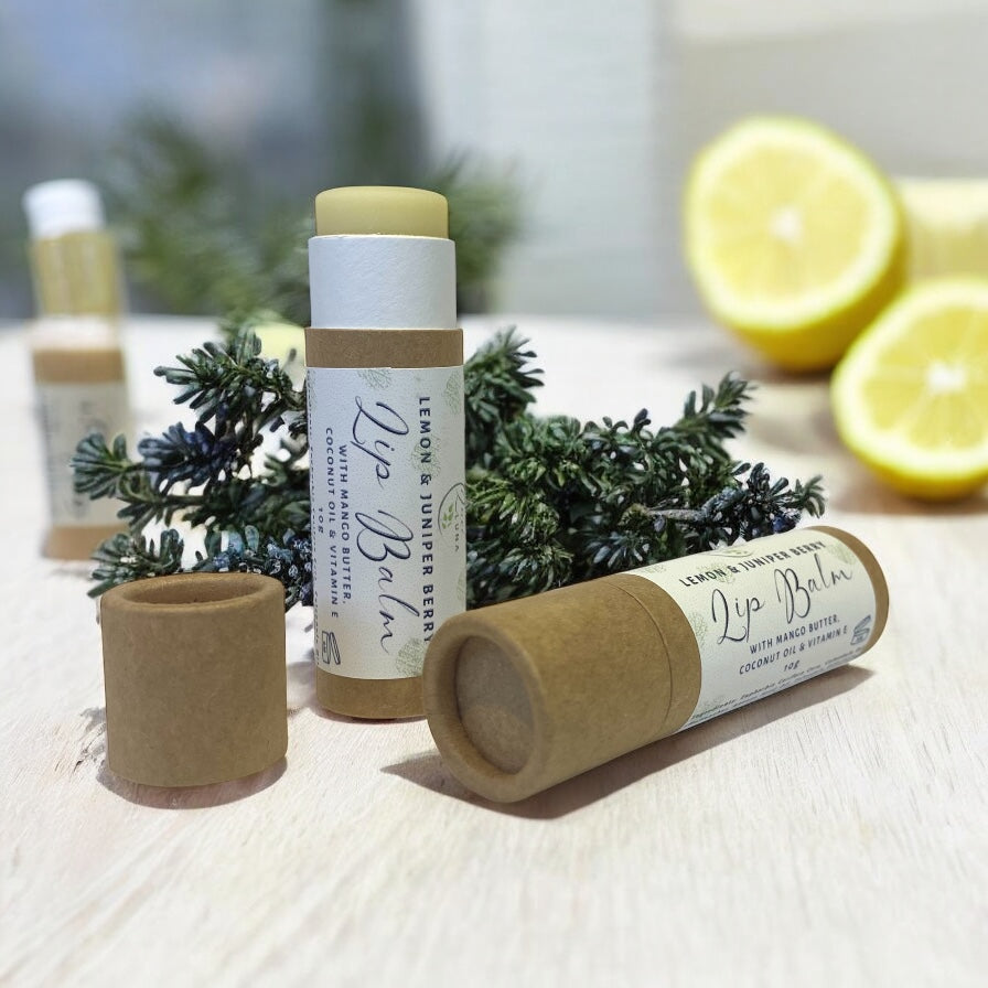Natural Lip Balm in Sustainable Cardboard Tube - Lemon & Juniper Berry