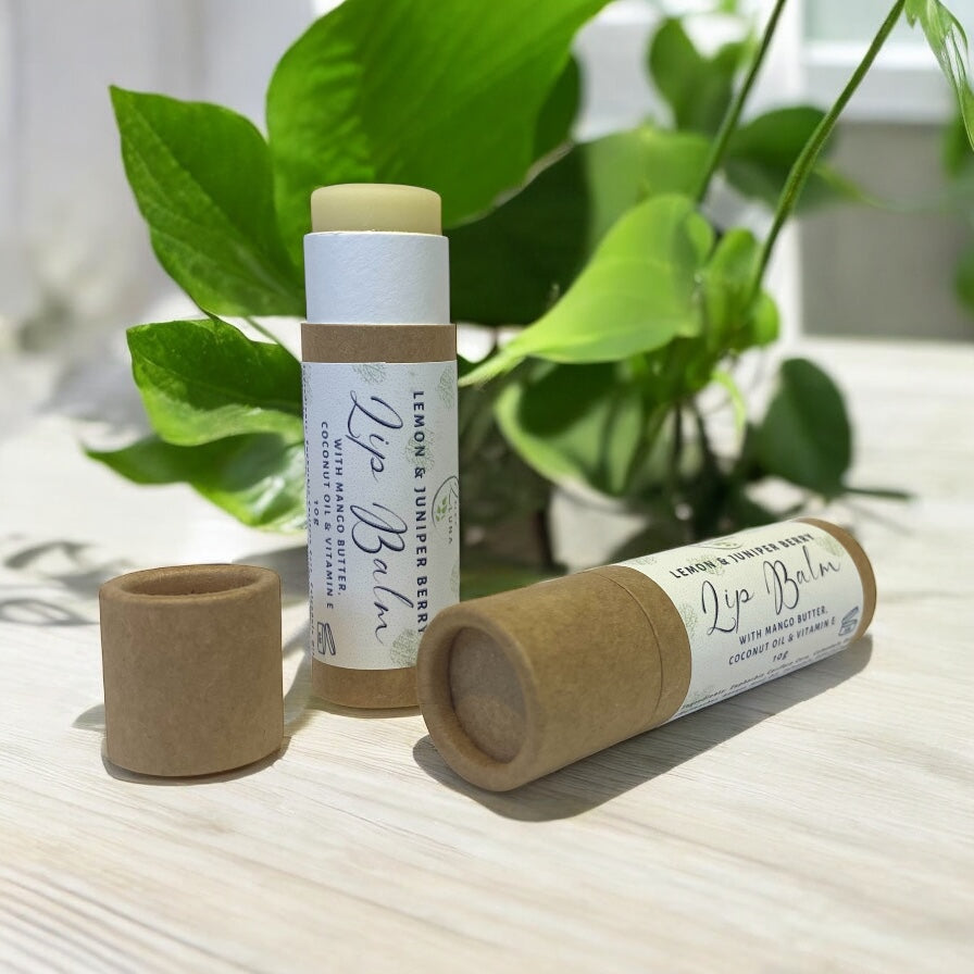 Natural Lip Balm in Sustainable Cardboard Tube - Lemon & Juniper Berry
