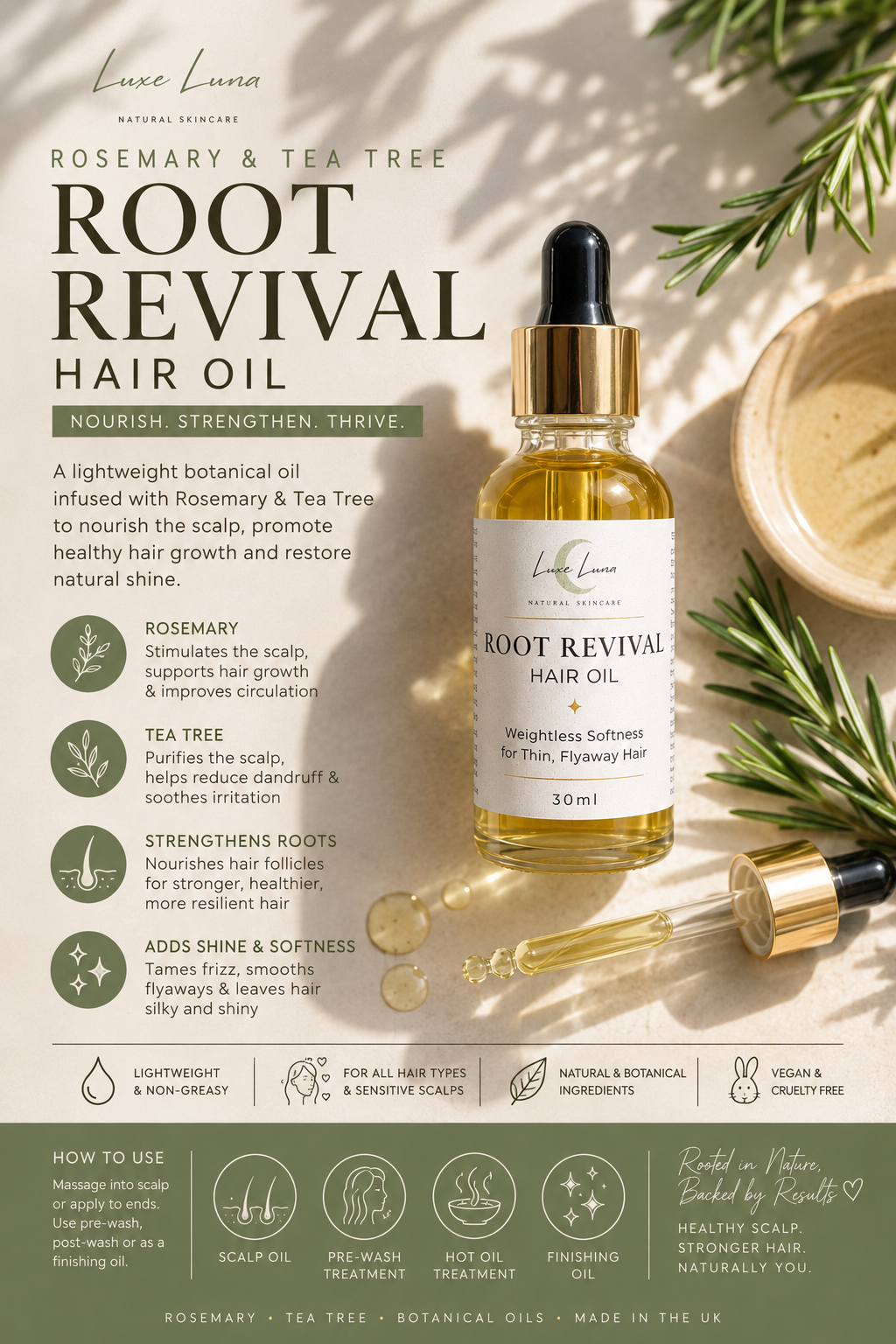 Natural, Lightweight Hair Oil for Thin Fine & Flyaway Hair | Root Revival
