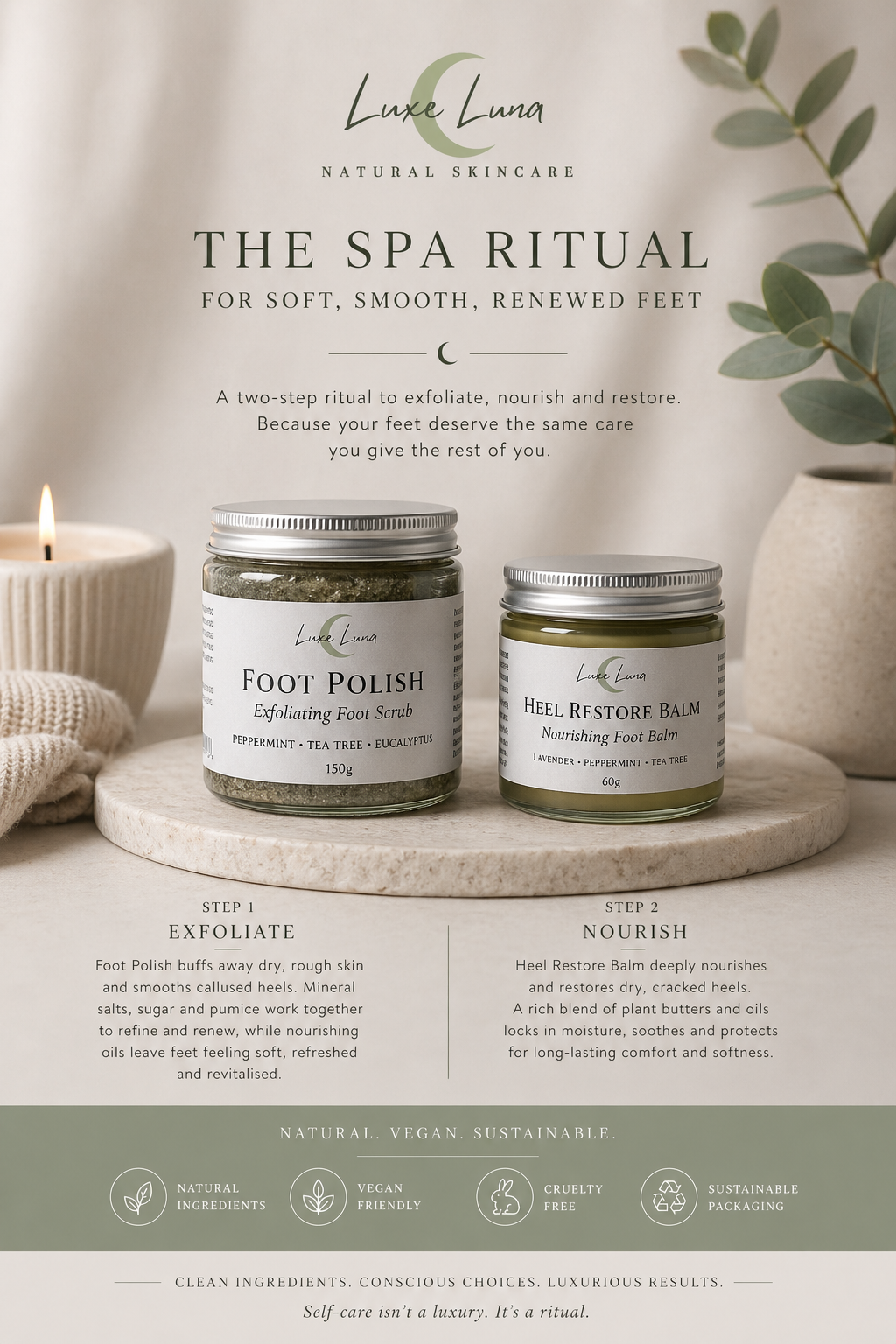 Foot Care Set for Dry Feet & Rough Heels | Exfoliating Scrub & Heel Balm