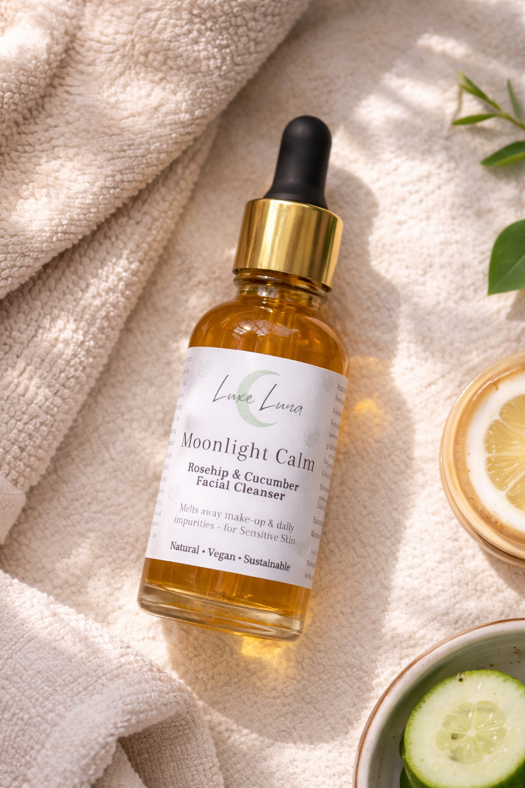 Moonlight Calm – Rosehip & Cucumber Cleansing Oil - Gentle, Natural Facial Cleanser for Sensitive Skin
