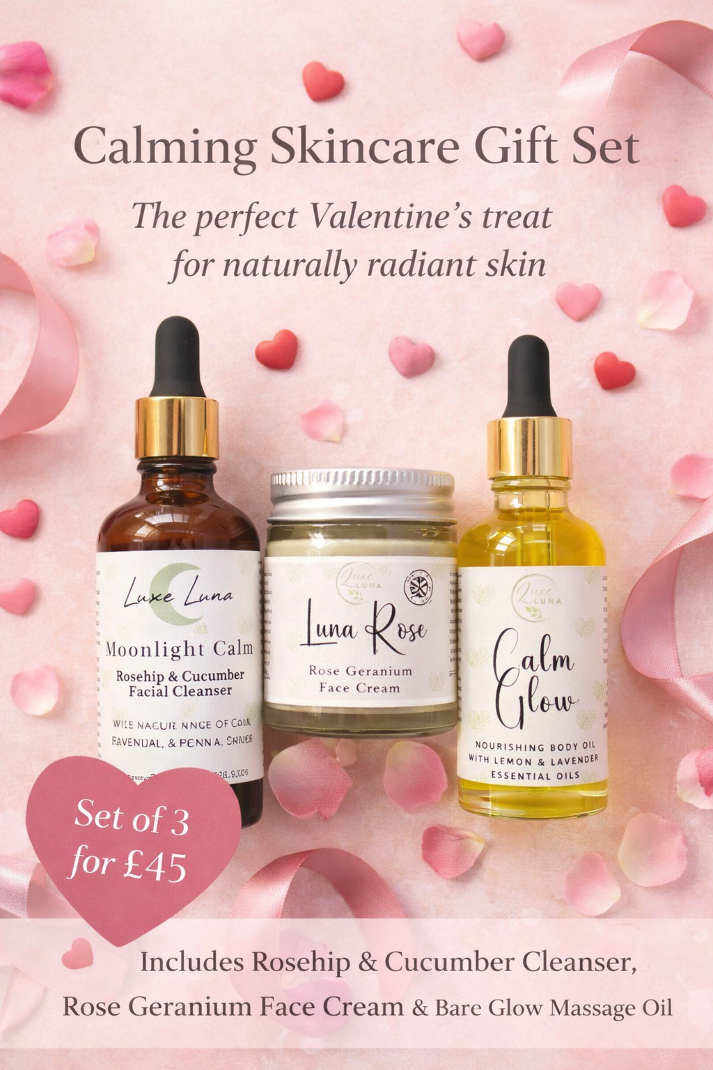Skincare Set - Cleansing Facial Oil, Calming Face Cream & Relaxing Body / Massage Oil