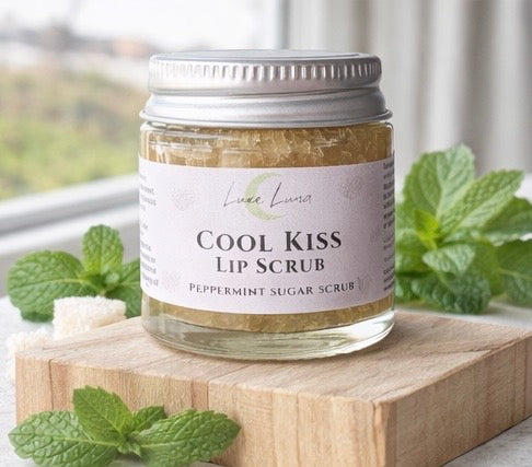 Cool Kiss Lip Scrub (Peppermint) – Natural Sugar Lip Exfoliator | Vegan, Plastic-Free | 30g Glass Jar