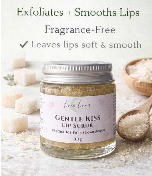 Gentle Kiss Lip Scrub (Fragrance-Free) – Natural Sugar Lip Exfoliator | Vegan, Plastic-Free | 30g Glass Jar