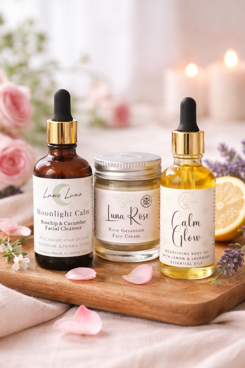 Skincare Set - Cleansing Facial Oil, Calming Face Cream & Relaxing Body / Massage Oil