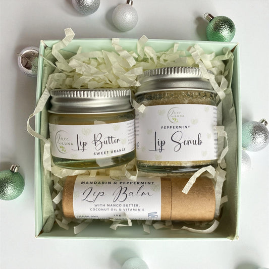 Natural Lip Care Gift Set – Lip Scrub, Lip Butter & Lip Balm | Vegan | Eco-Friendly | Handmade