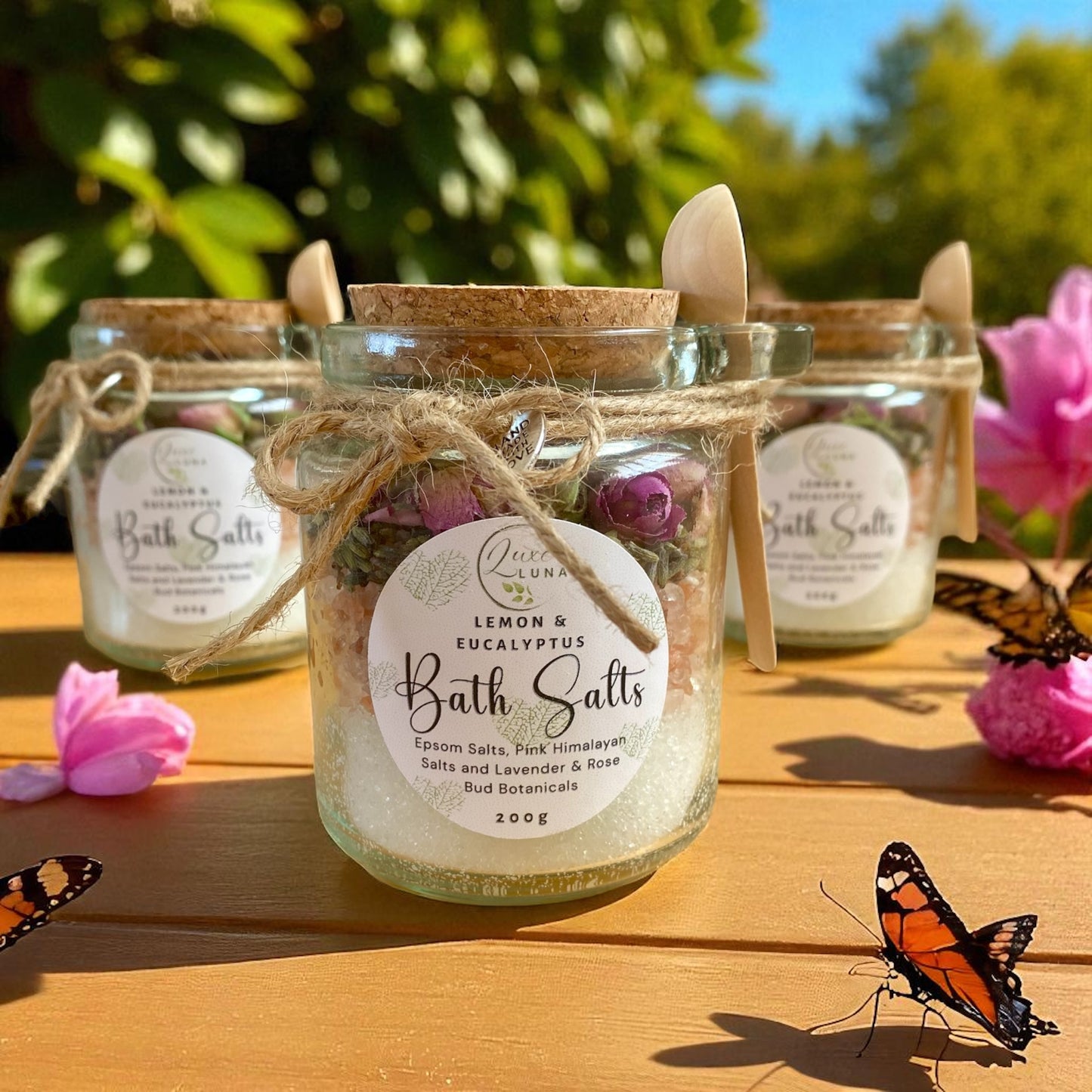 Luxury Layered Bath Salts – Lavender & Rose | Epsom & Pink Himalayan with Lemon & Eucalyptus