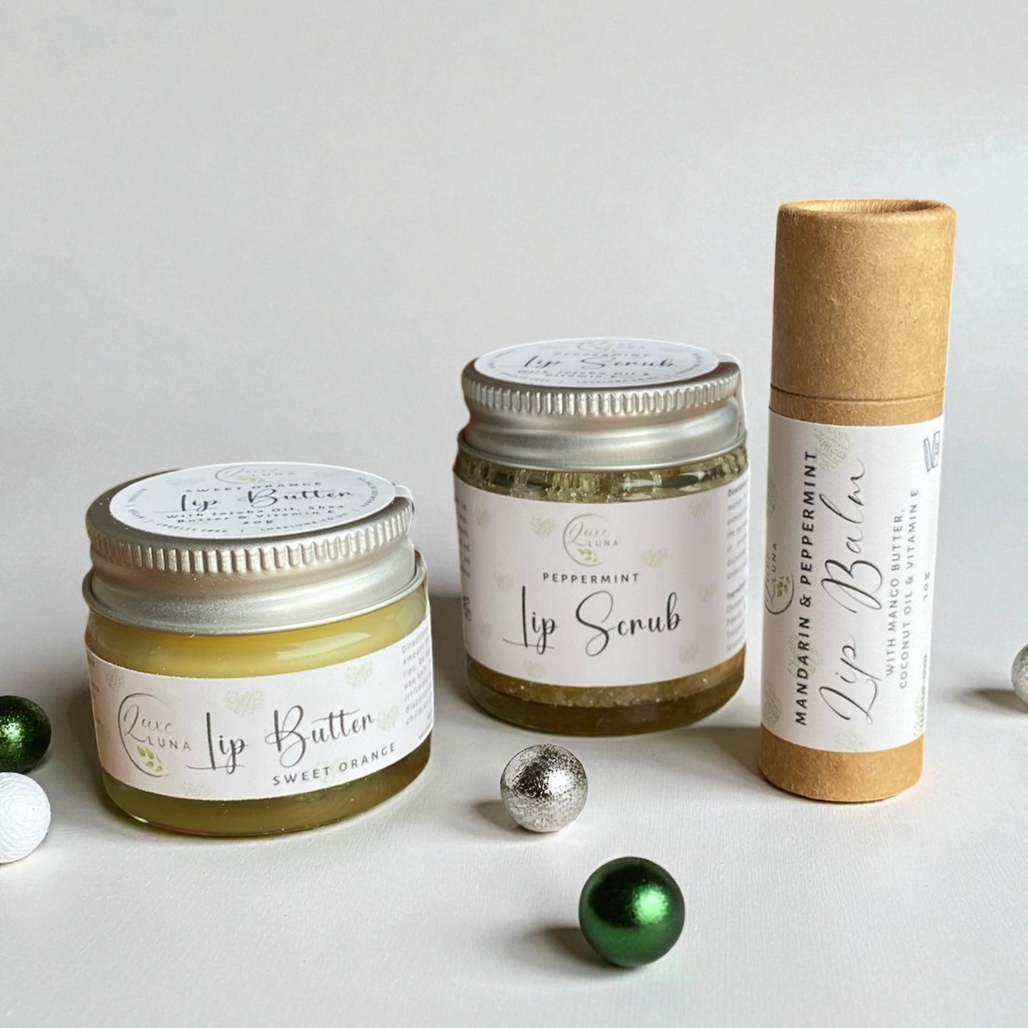 Natural Lip Care Gift Set – Lip Scrub, Lip Butter & Lip Balm | Vegan | Eco-Friendly | Handmade