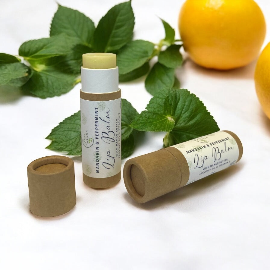 Natural Lip Balm in Sustainable Cardboard Tube - Mandarin & Peppermint
