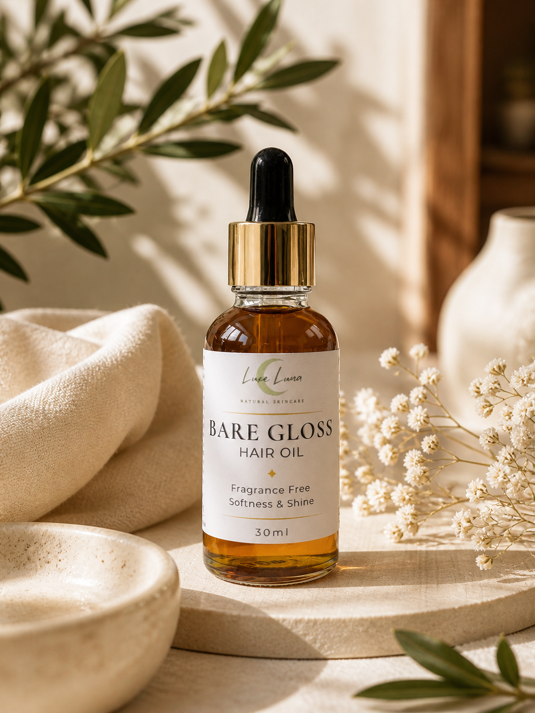 Fragrance Free Hair Oil for Sensitive Scalps | Bare Gloss by Luxe Luna