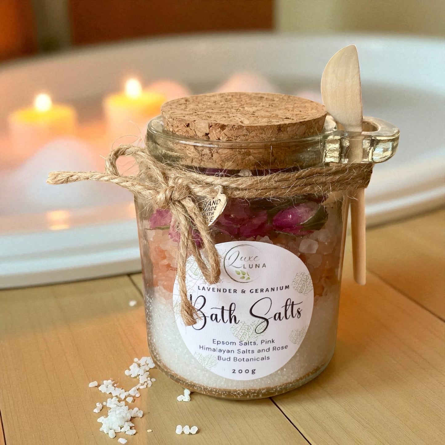 Luxury Layered Bath Salts – Lavender & Rose | Epsom & Pink Himalayan with Lemon & Eucalyptus