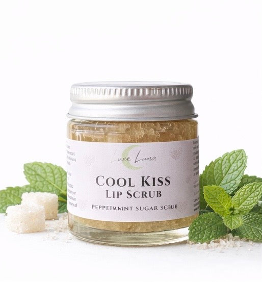 Cool Kiss Lip Scrub (Peppermint) – Natural Sugar Lip Exfoliator | Vegan, Plastic-Free | 30g Glass Jar