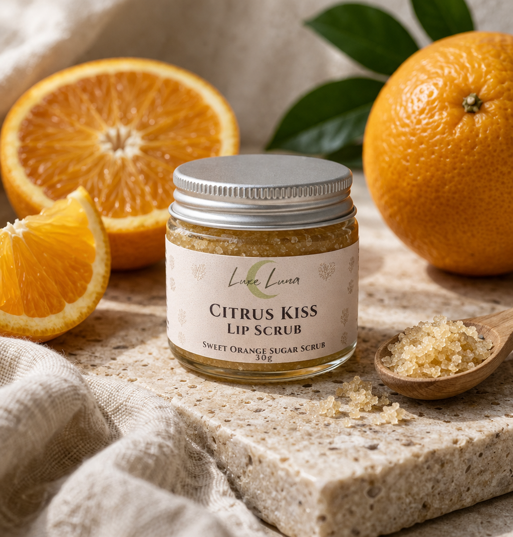 Citrus Kiss - Exfoliating Natural Lip Scrub - 30g Glass Jar - Sweet Orange