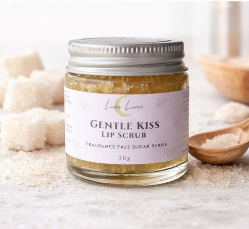 Gentle Kiss Lip Scrub (Fragrance-Free) – Natural Sugar Lip Exfoliator | Vegan, Plastic-Free | 30g Glass Jar