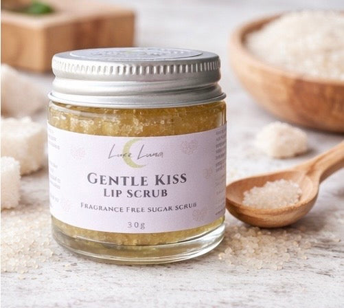 Gentle Kiss Lip Scrub (Fragrance-Free) – Natural Sugar Lip Exfoliator | Vegan, Plastic-Free | 30g Glass Jar